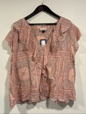 Universal Thread Dusty Rose Paisley Ruffle V-Neck Blouse